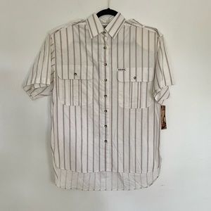 NWT Vintage safari or camp style button up shirt white with brown stripes small